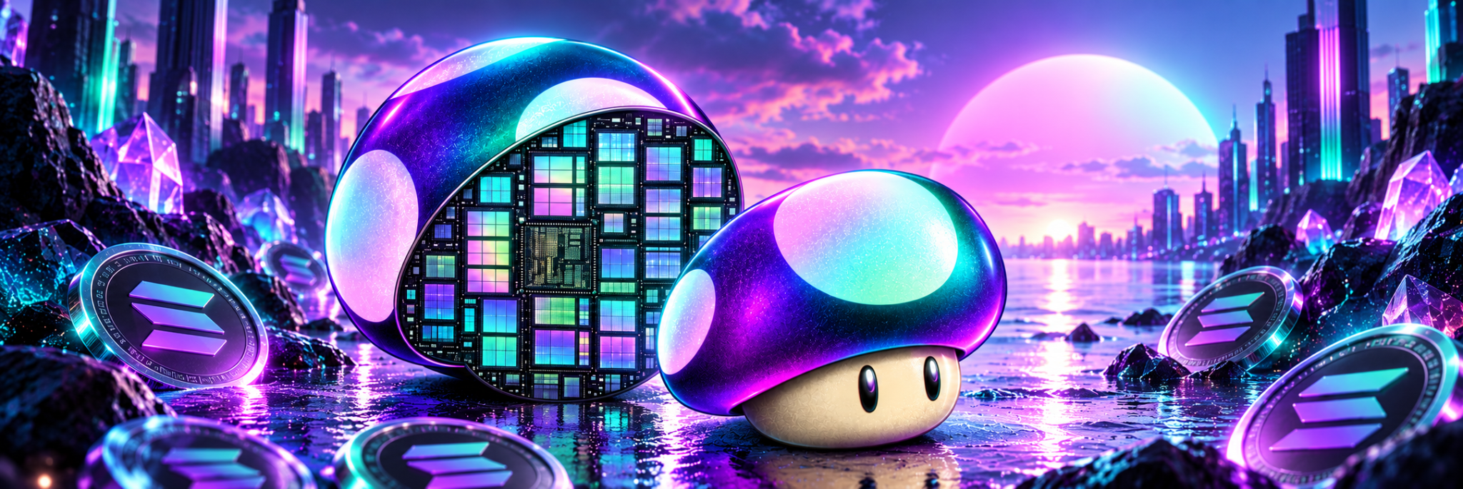 SOLSHROOM neon Solana landscape banner