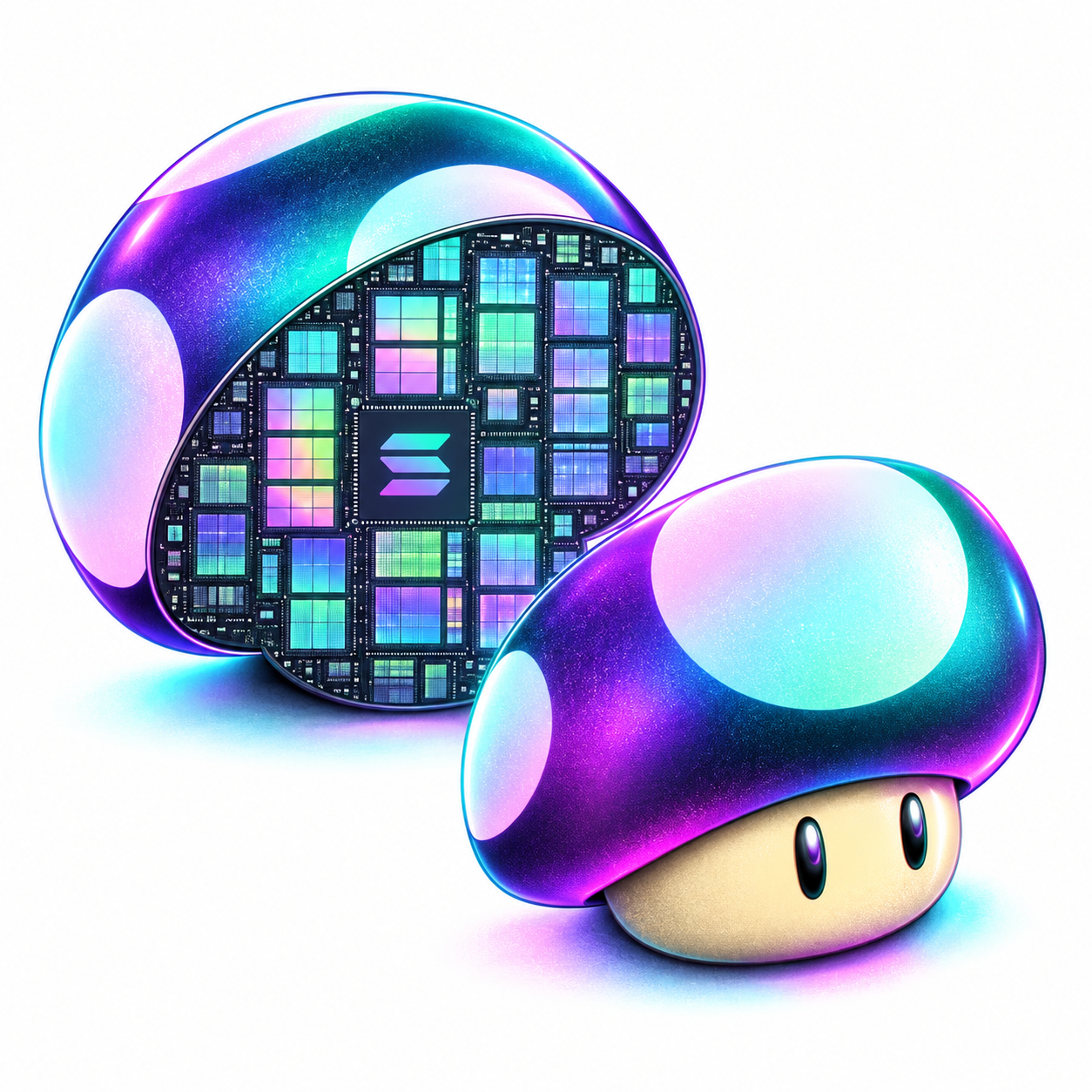 SOLSHROOM neon Solana mushroom character
